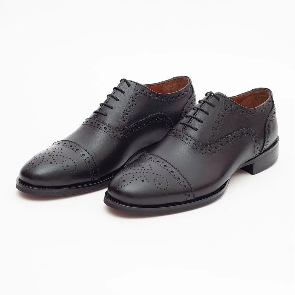 Ariston Boys Black Oxford Lace-up Leather Dress Shoes