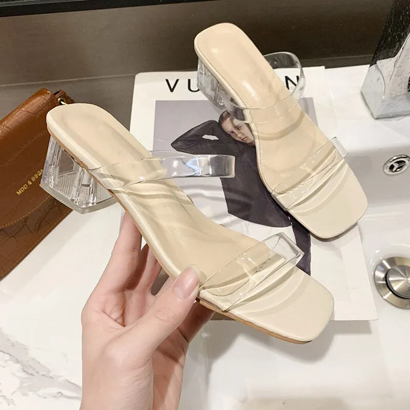 Beautiful Transparent Low Mid Heels