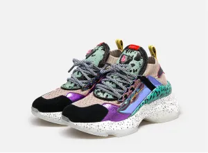 BELLALILY COLOR BLOCK LEOPARD PRINT CHUNKY TRAINERS
