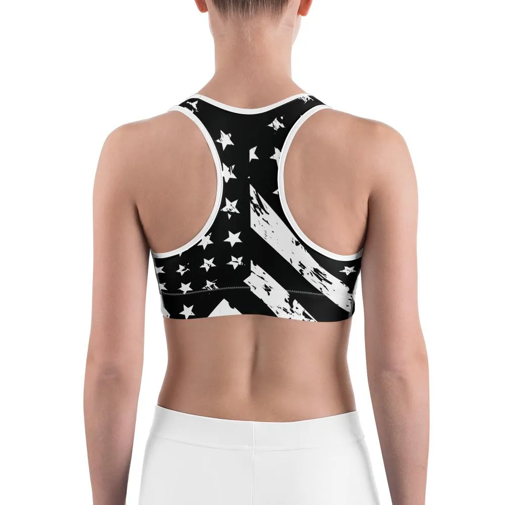 Black & White American Flag Sports Bra