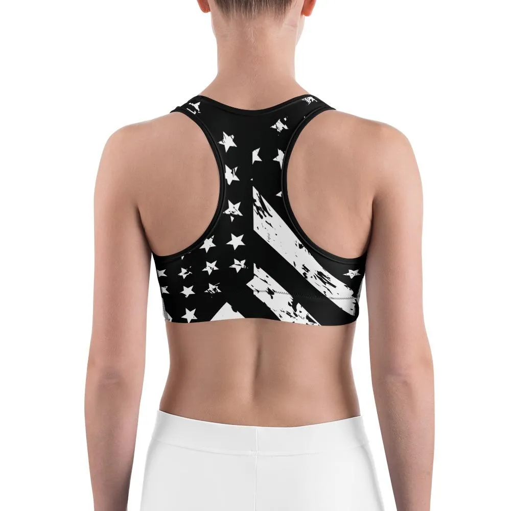 Black & White American Flag Sports Bra