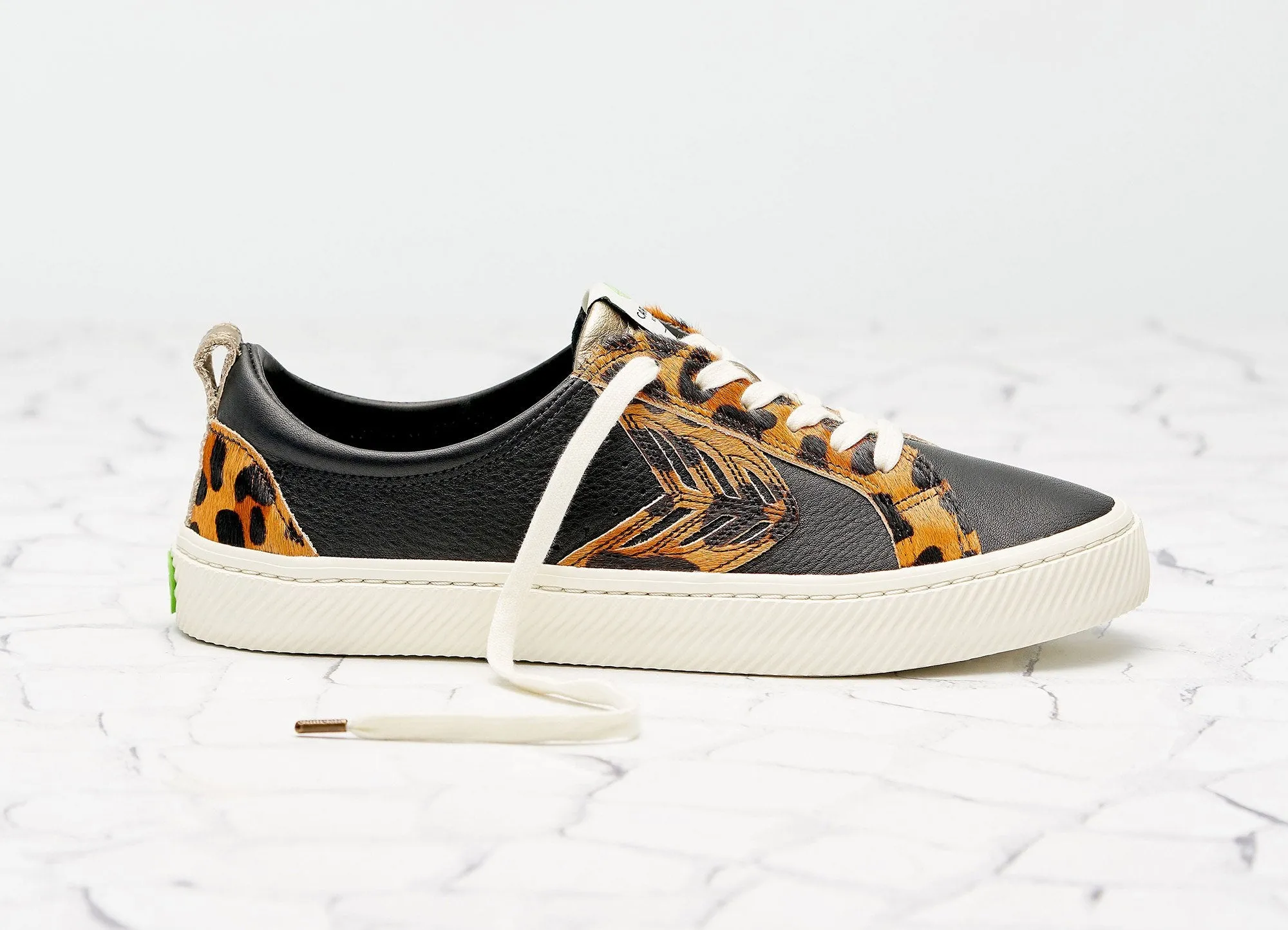 CATIBA Low Black/Leopard Premium Leather Sneaker Women