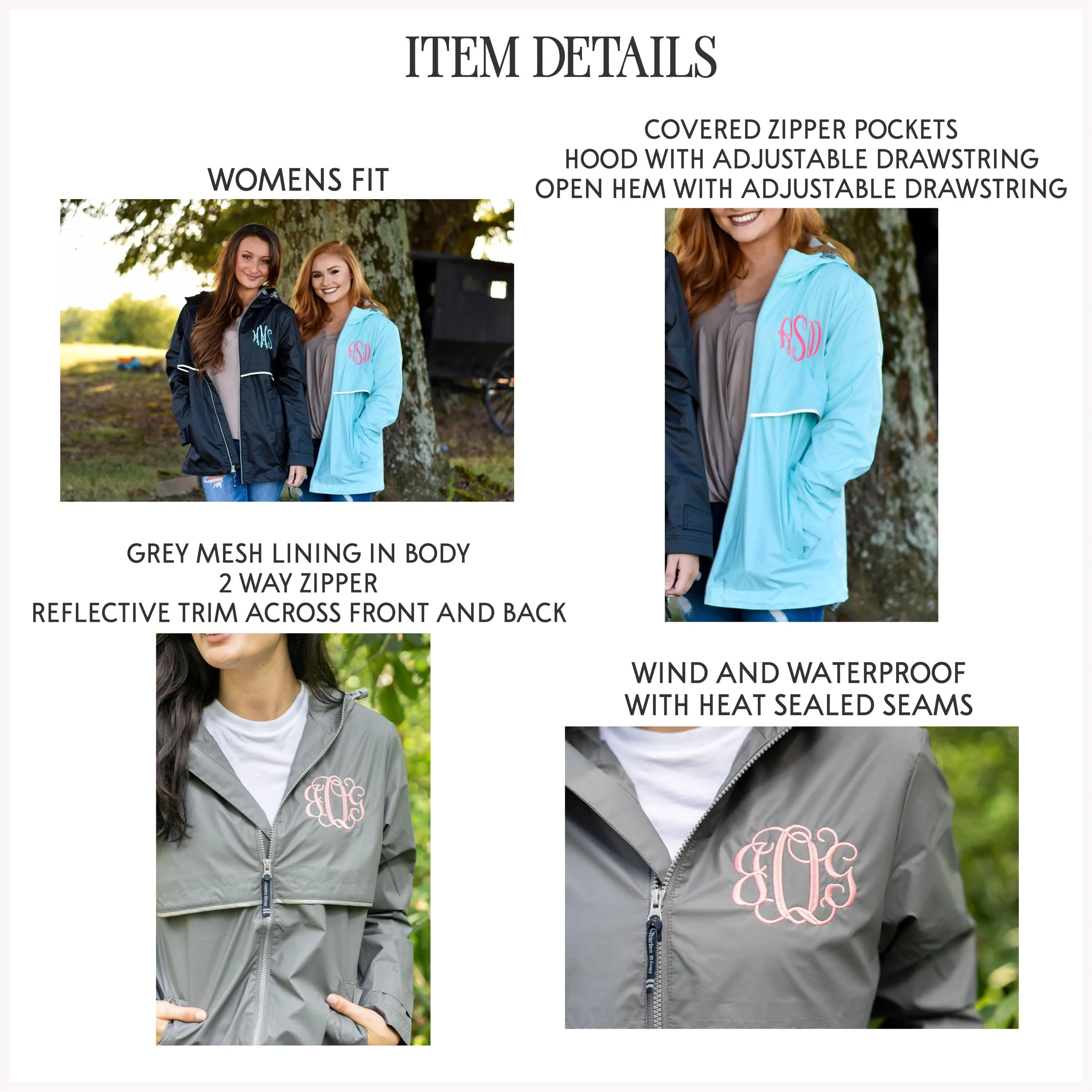 Charles River New Englander Rain Jacket Monogrammed for Women