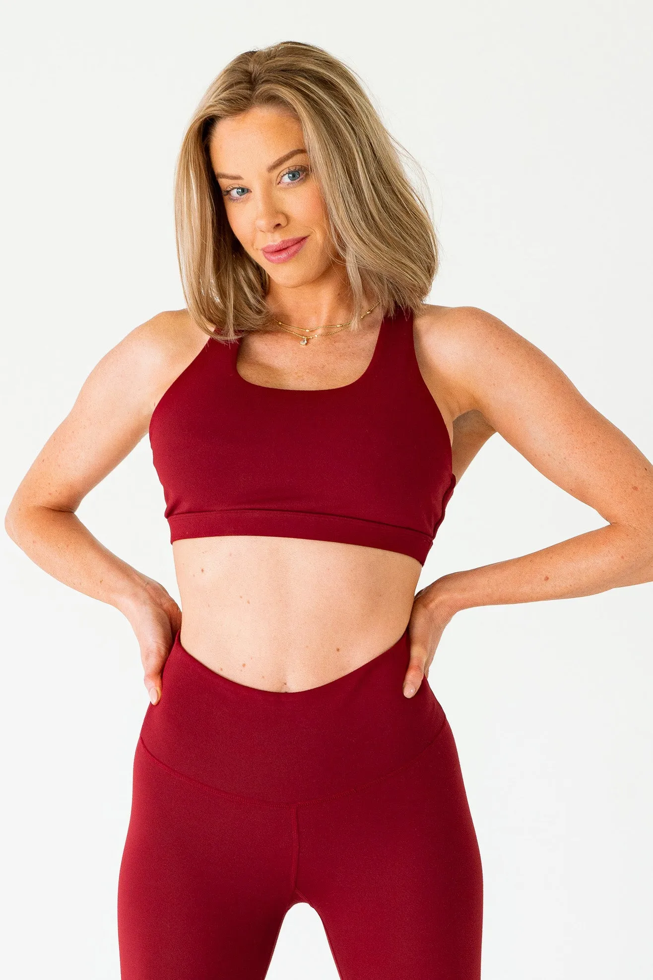 Crossed Back Sports Bra | Cabernet