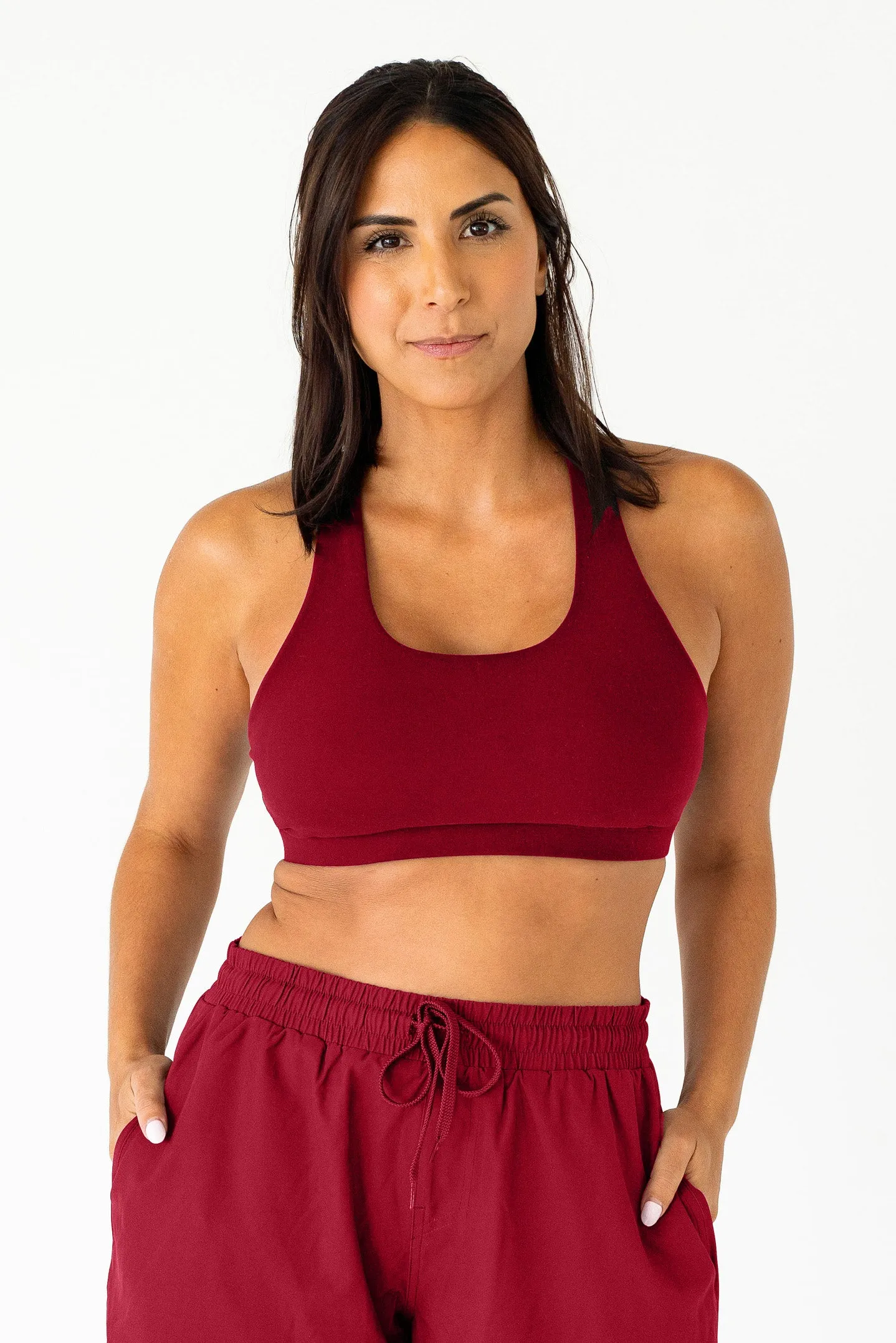 Crossed Back Sports Bra | Cabernet