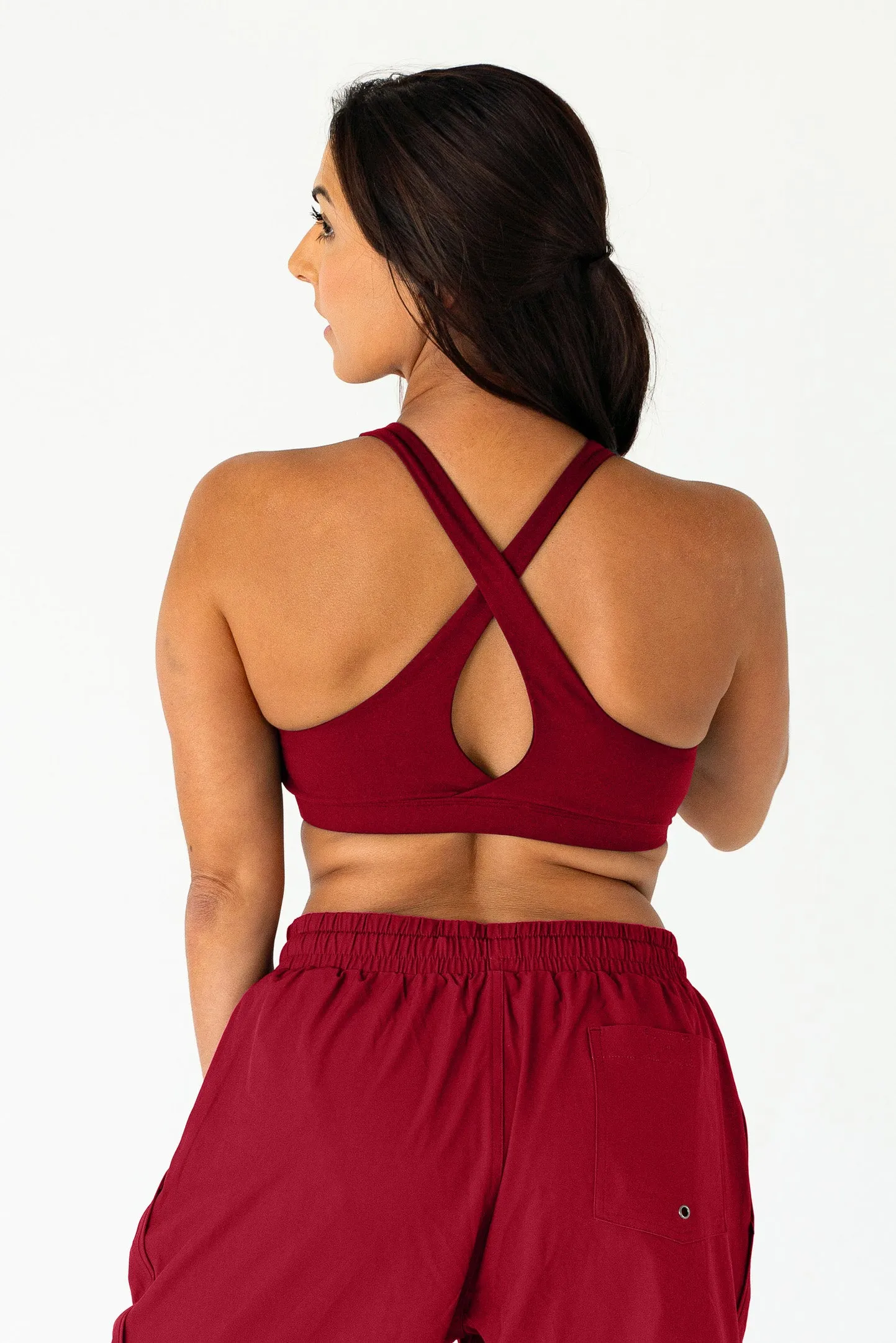 Crossed Back Sports Bra | Cabernet