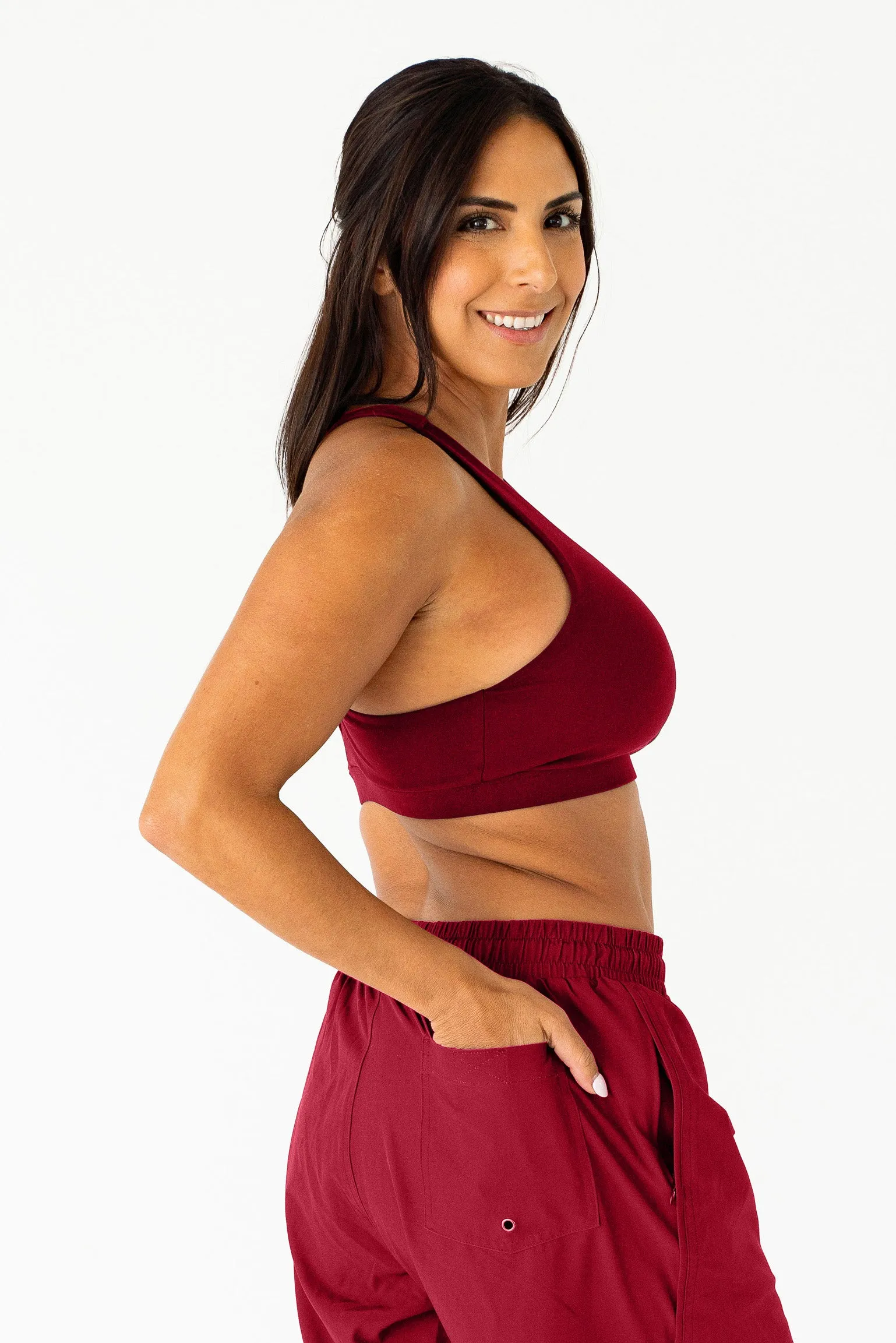 Crossed Back Sports Bra | Cabernet