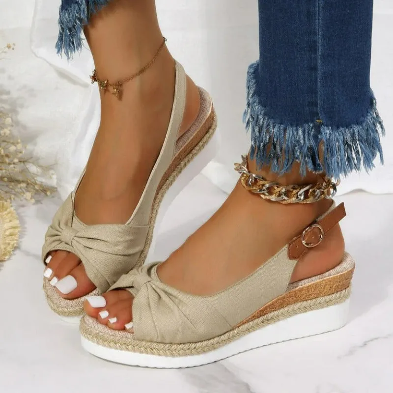 Fashion Buckle Peep Toe Women Casual Wedges Sandals