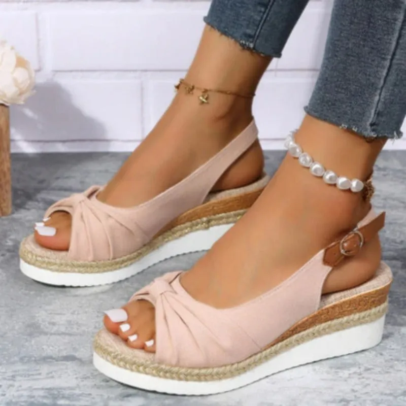 Fashion Buckle Peep Toe Women Casual Wedges Sandals