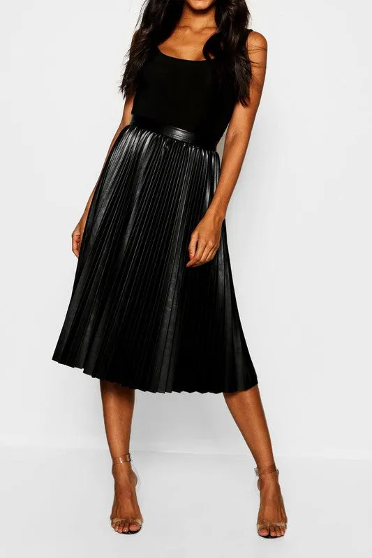 FAUX LEATHER PLEATED MIDI SKIRT