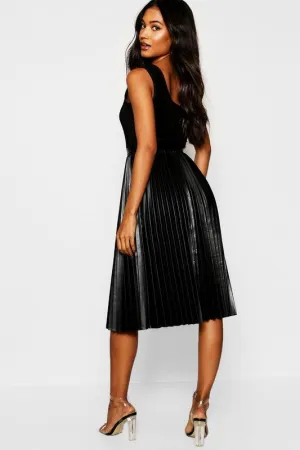FAUX LEATHER PLEATED MIDI SKIRT
