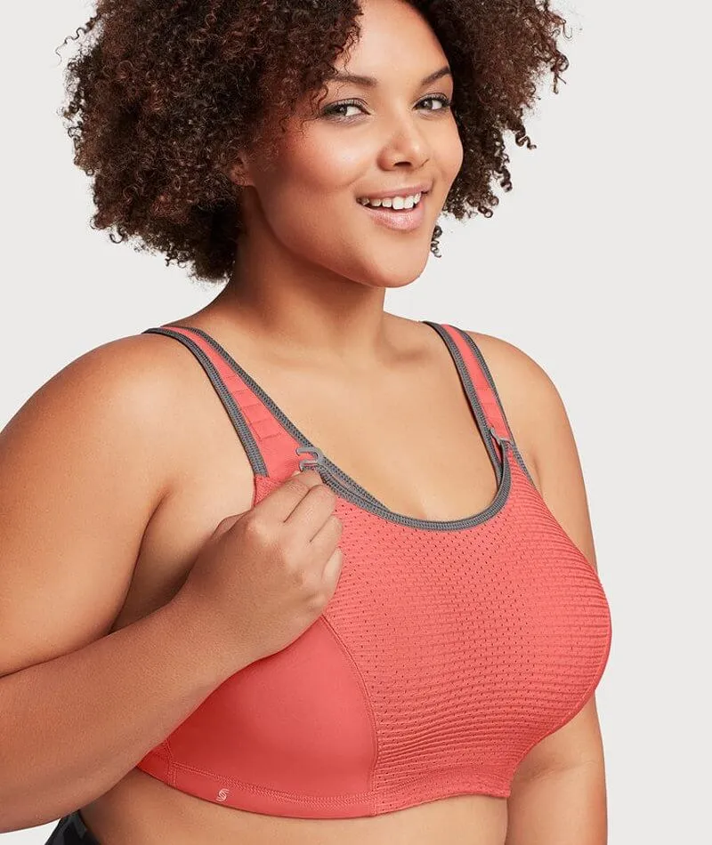 Glamorise Custom Control WonderWire Sports Bra - Coral/Gray