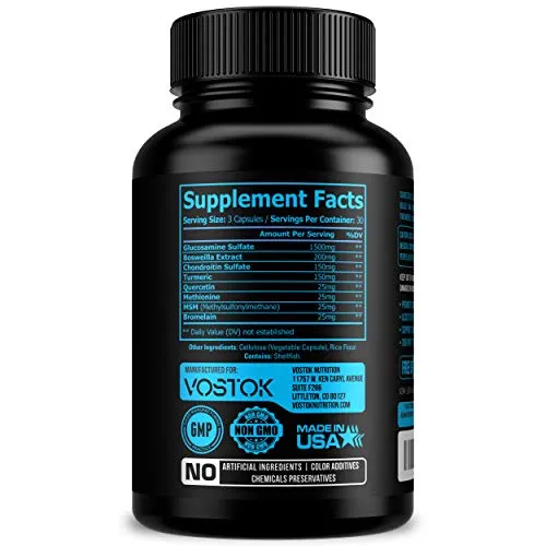 Glucosamine Chondroitin with Turmeric MSM Boswellia - Natural Joint Pain Relief Supplements for Men and Women - Anti-Inflammatory, Cartilage Building, Non-GMO and Gluten Free - 90 Capsules
