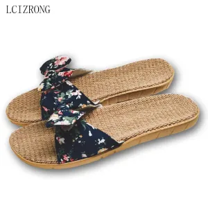 Lcizrong Summer 6 Colors Flax Home Slippers Women Slapping Beach Flip Flops Non-Slip House Female Fa
