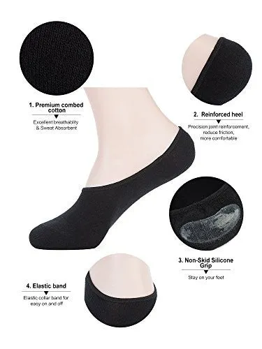 Mens Thin No Show Socks 6 Pack Casual Low Cut Loafers Non Slip Boat Liners Black