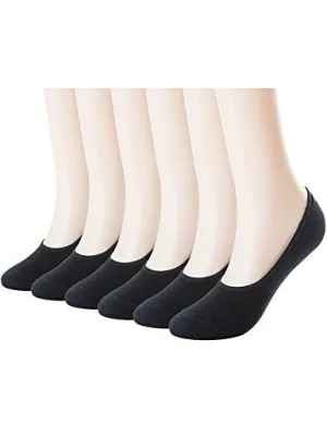 Mens Thin No Show Socks 6 Pack Casual Low Cut Loafers Non Slip Boat Liners Black