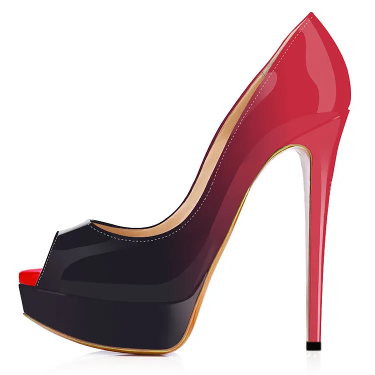 New Stylish Pointed Gradient Color Shallow Mouth Stiletto Heels Shoes
