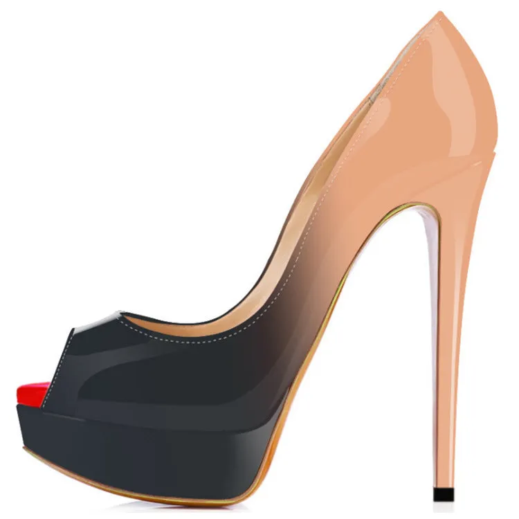 New Stylish Pointed Gradient Color Shallow Mouth Stiletto Heels Shoes
