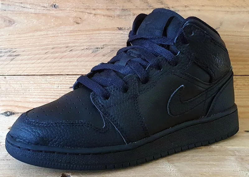 Nike Air Jordan 1 Mid Leather Trainers UK4.5/US5Y/E37.5 554725-091 Triple Black