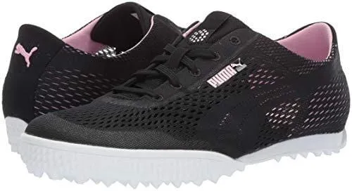 Puma Golf Women's Monolite Cat Woven Golf Shoe, Puma Black-Pale Pink, 10.5 M US