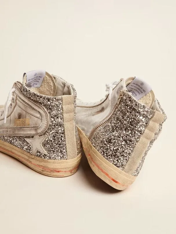 "Silver Glitter Slide" High Top Sneakers