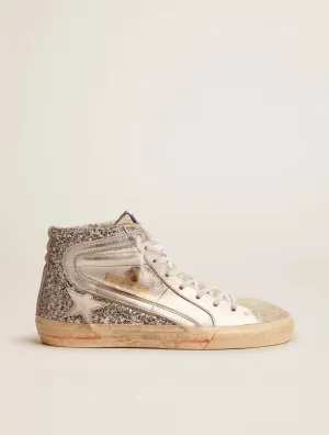 "Silver Glitter Slide" High Top Sneakers