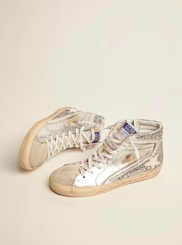 "Silver Glitter Slide" High Top Sneakers