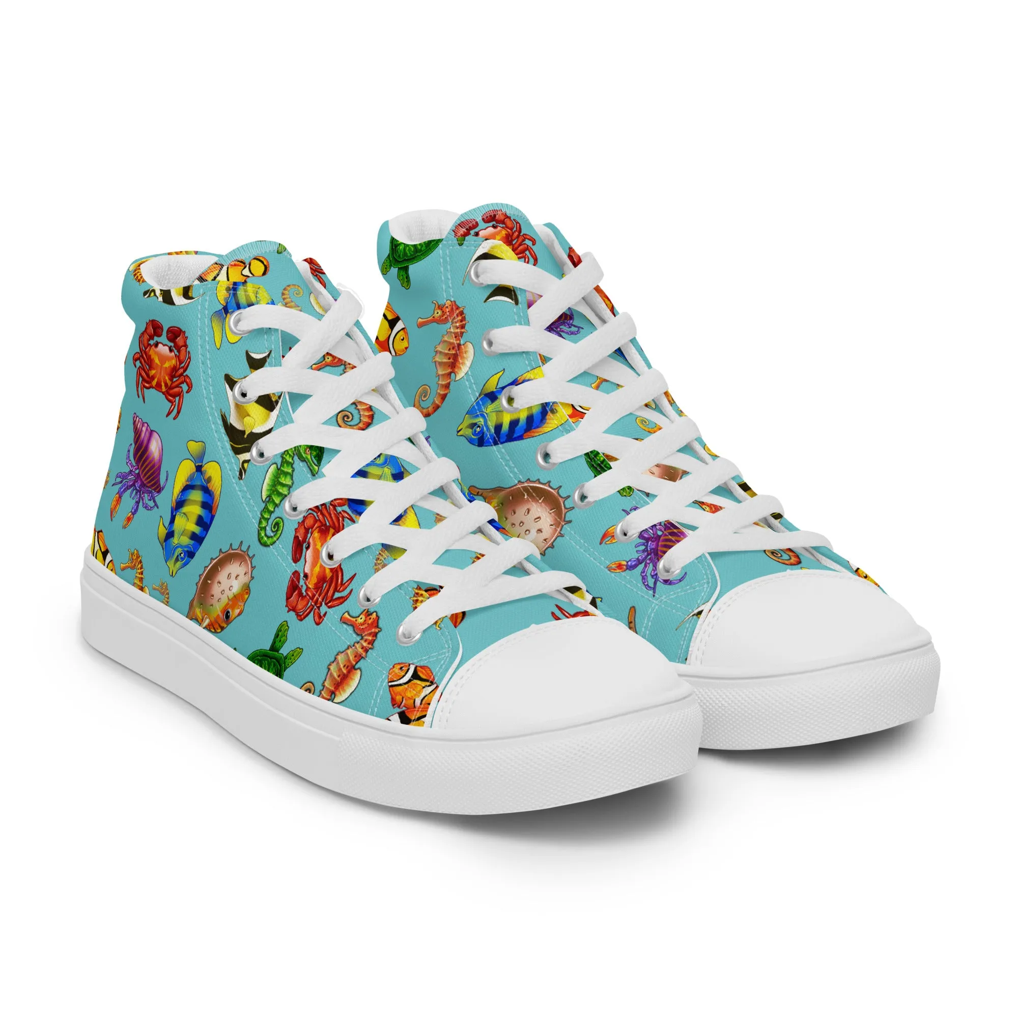 Rainbow Sea Blue - Women's High Top Canvas Shoes