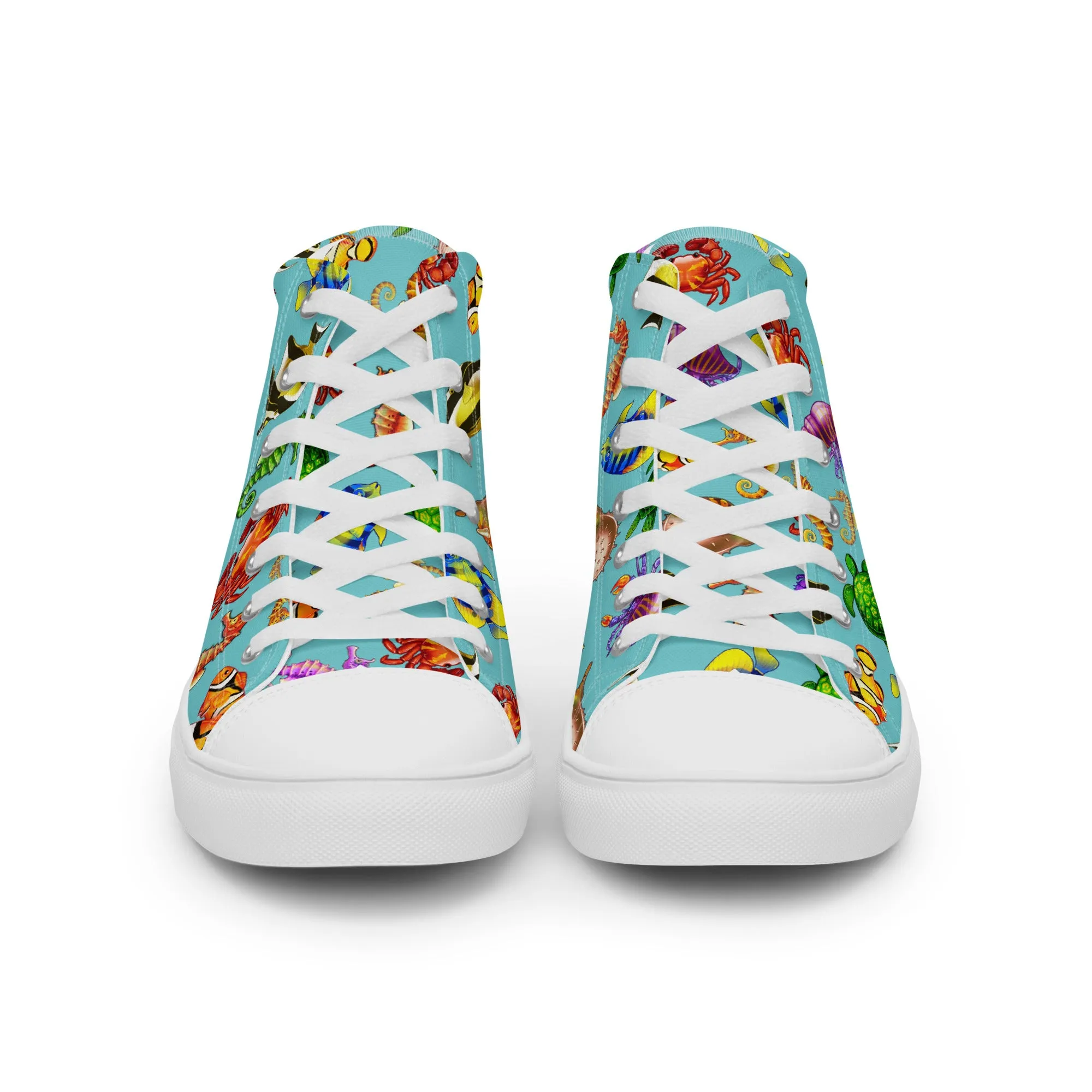 Rainbow Sea Blue - Women's High Top Canvas Shoes