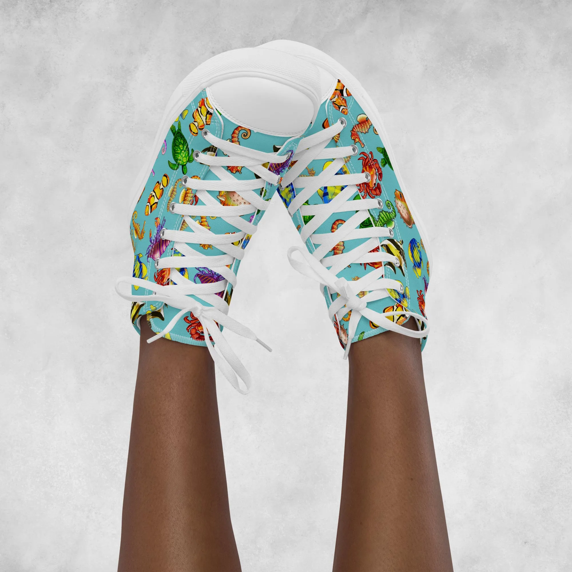 Rainbow Sea Blue - Women's High Top Canvas Shoes
