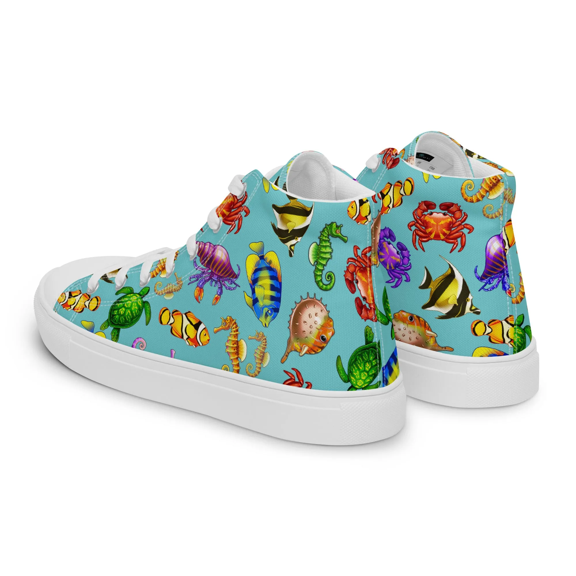 Rainbow Sea Blue - Women's High Top Canvas Shoes
