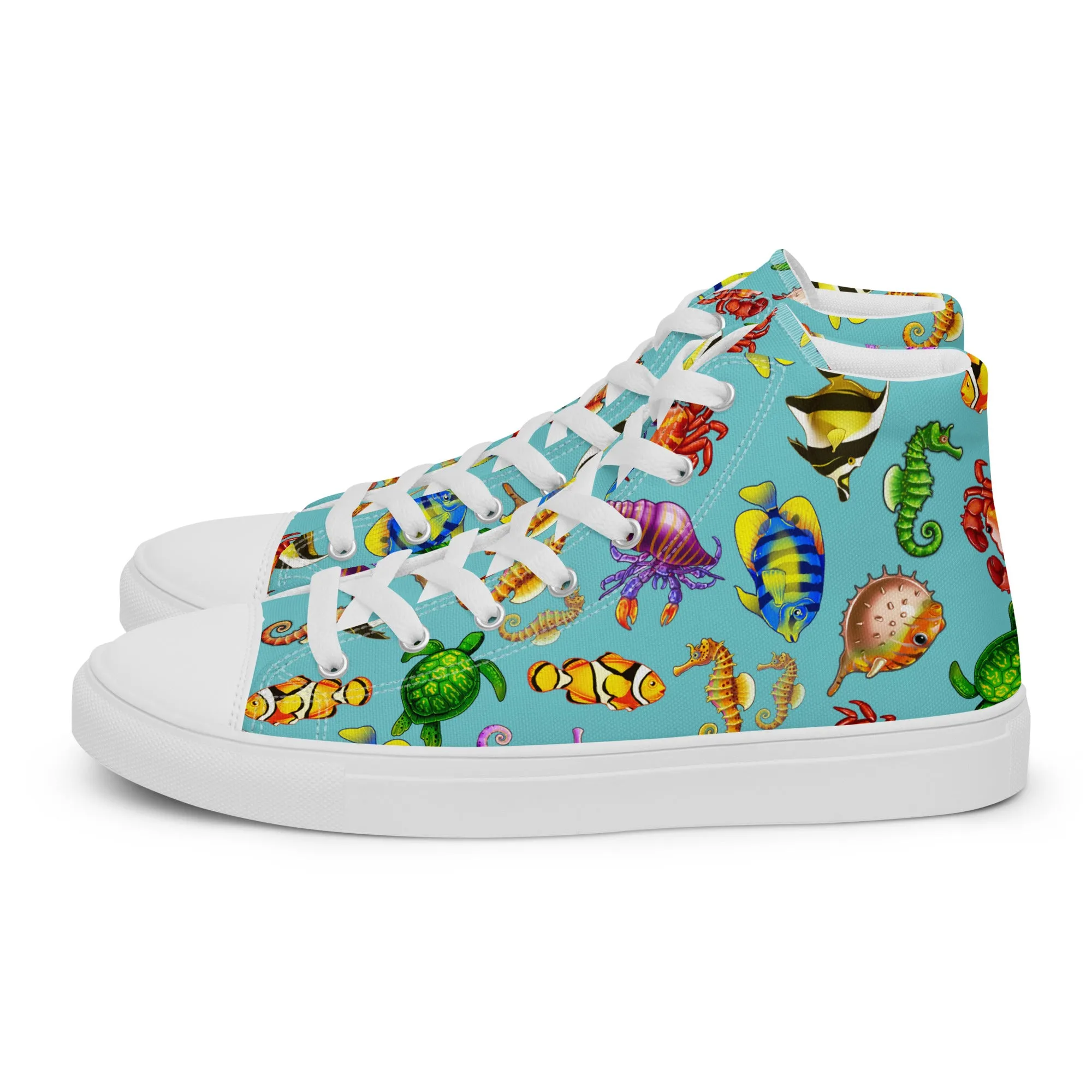 Rainbow Sea Blue - Women's High Top Canvas Shoes