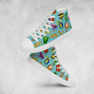 Rainbow Sea Blue - Women's High Top Canvas Shoes