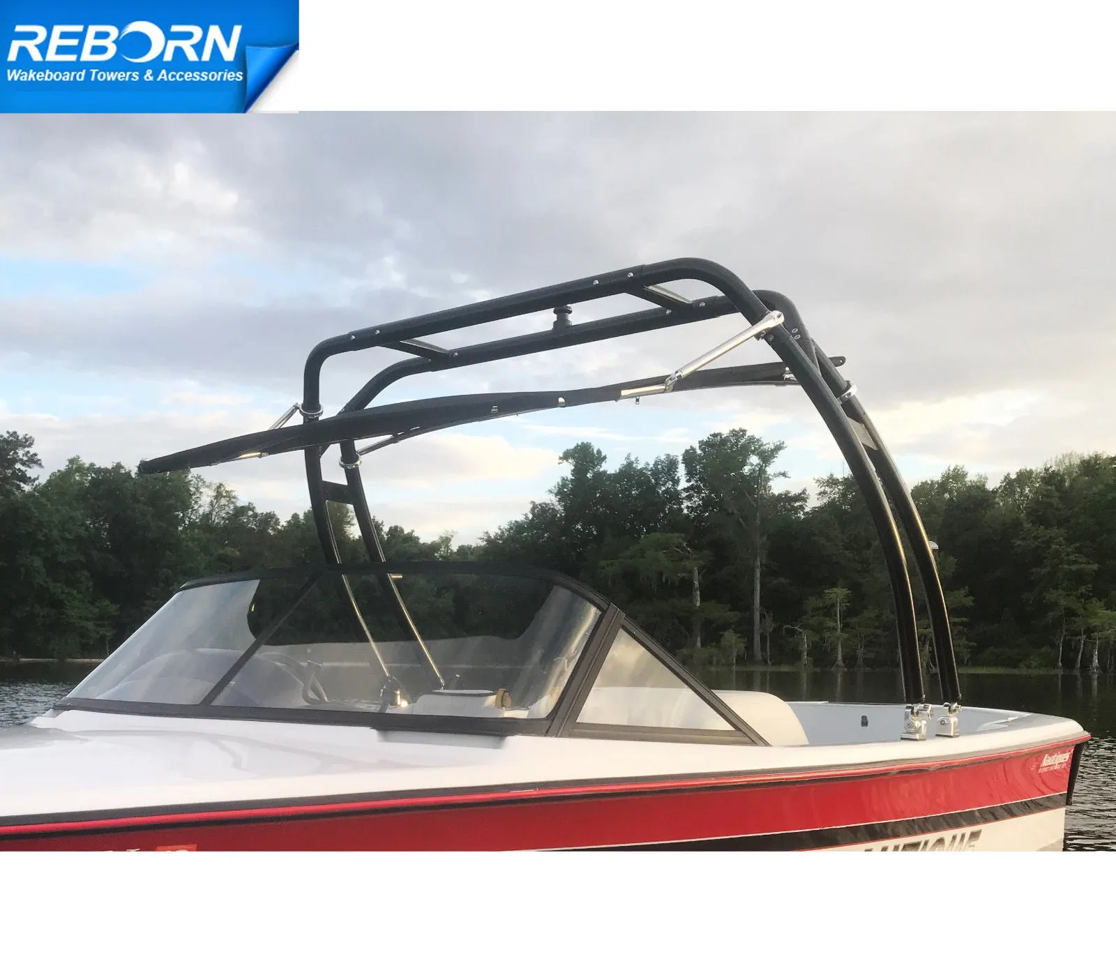 Reborn Launch Boat Wakeboard Tower Plus Pro Tower Bimini Top Black