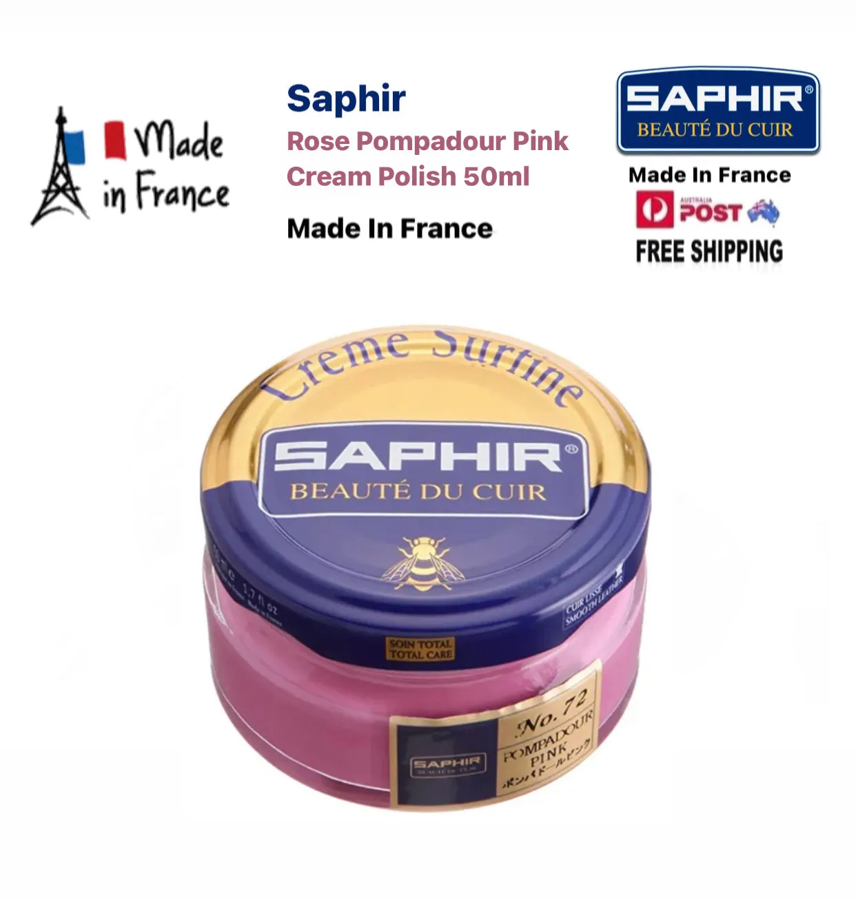 Saphir Rose Pompadour Pink Renovating Cream Polish 50ml Made In France