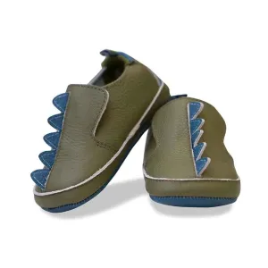 Solid Bamboo Leather Soft Sole Dinosaur Scales Shoes - Moss Green