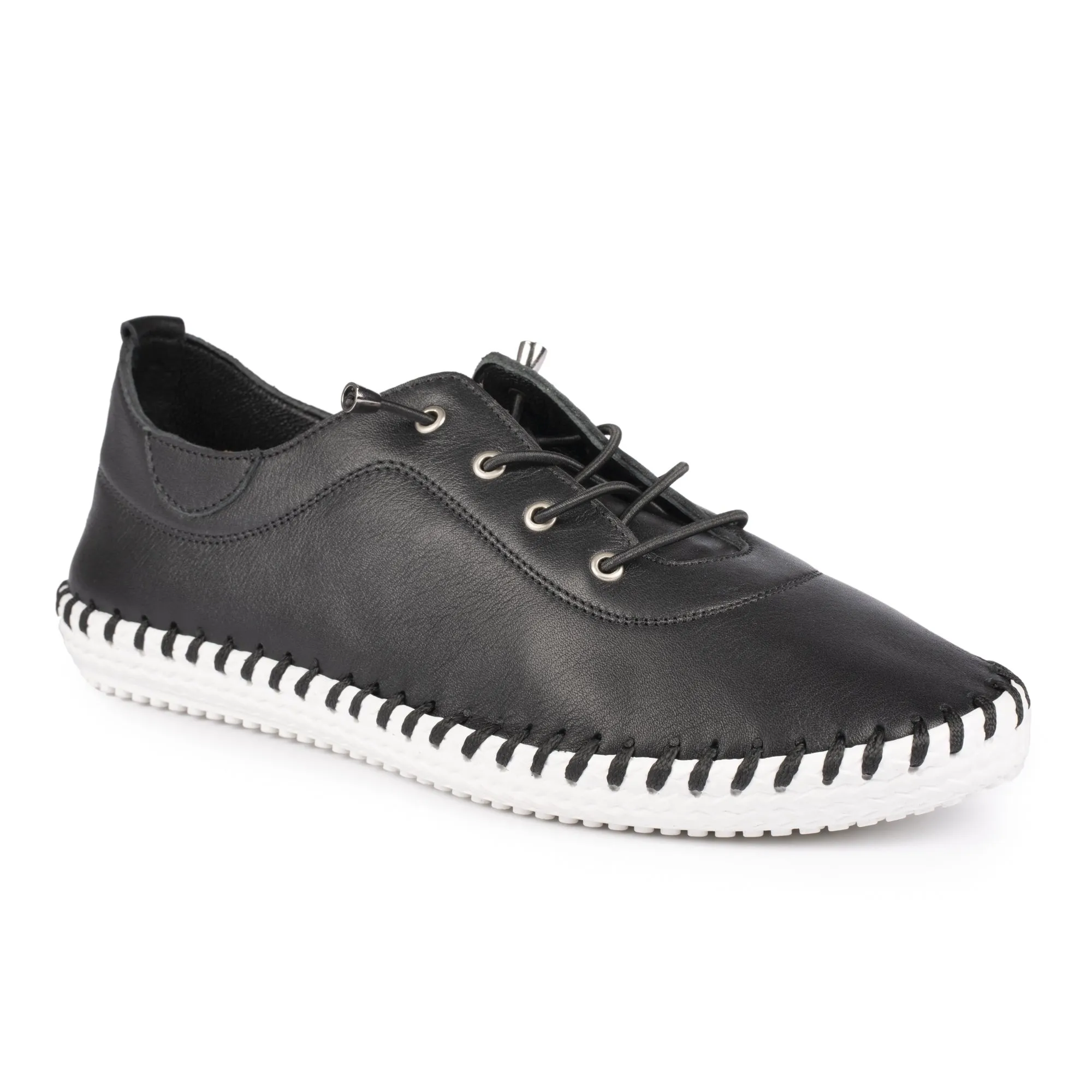ST IVES LEATHER PLIMSOLE black /white sole