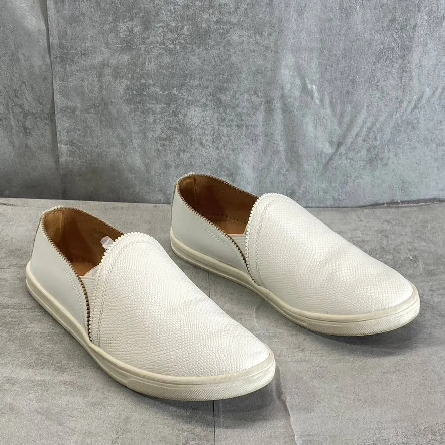 SUN STONE Women's White Snake Embossed Miriam Round-Toe Slip-On Sneakers SZ 8.5