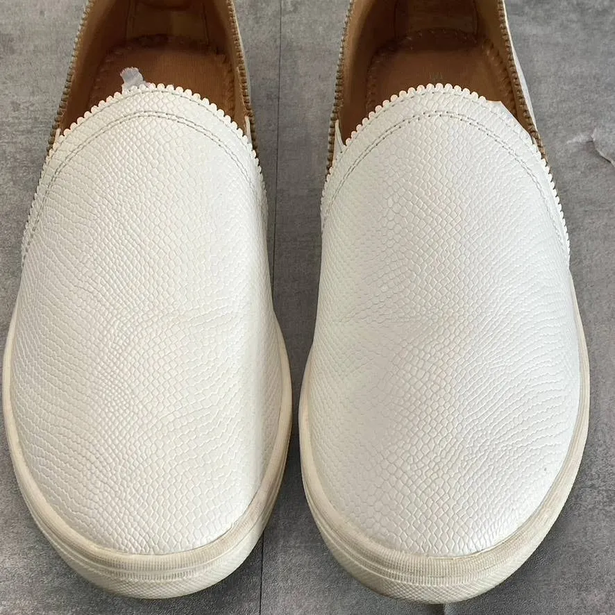 SUN STONE Women's White Snake Embossed Miriam Round-Toe Slip-On Sneakers SZ 8.5
