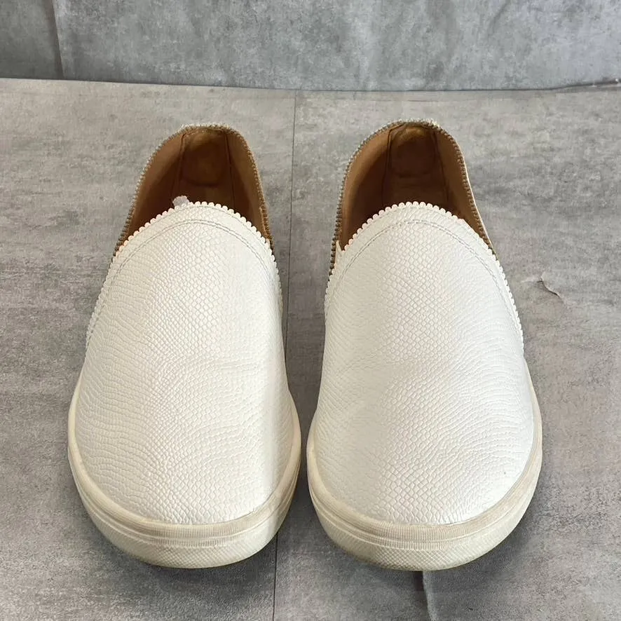 SUN STONE Women's White Snake Embossed Miriam Round-Toe Slip-On Sneakers SZ 8.5