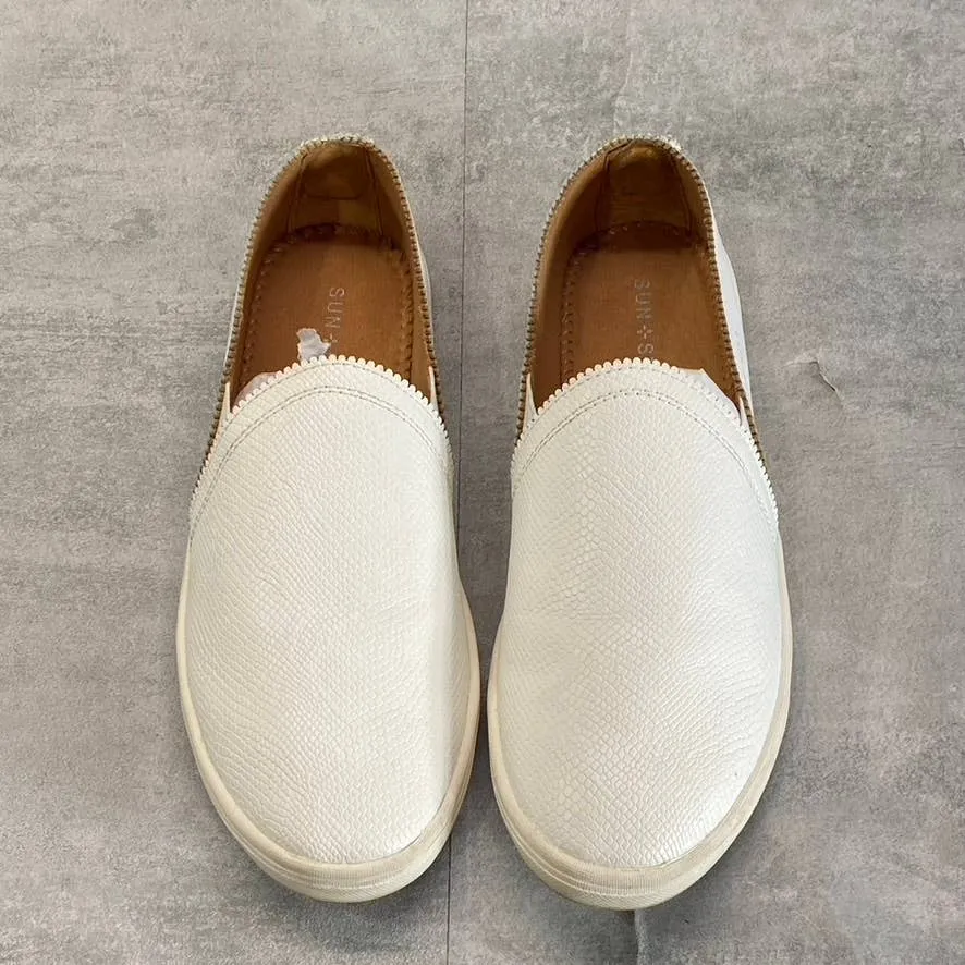 SUN STONE Women's White Snake Embossed Miriam Round-Toe Slip-On Sneakers SZ 8.5