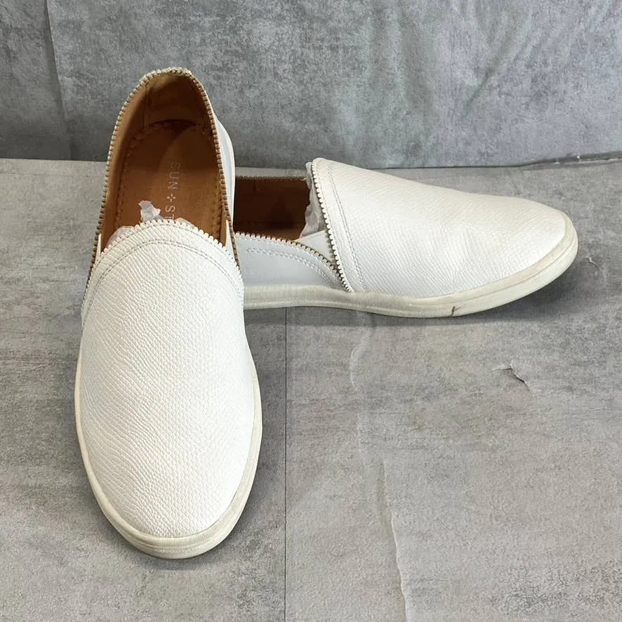 SUN STONE Women's White Snake Embossed Miriam Round-Toe Slip-On Sneakers SZ 8.5