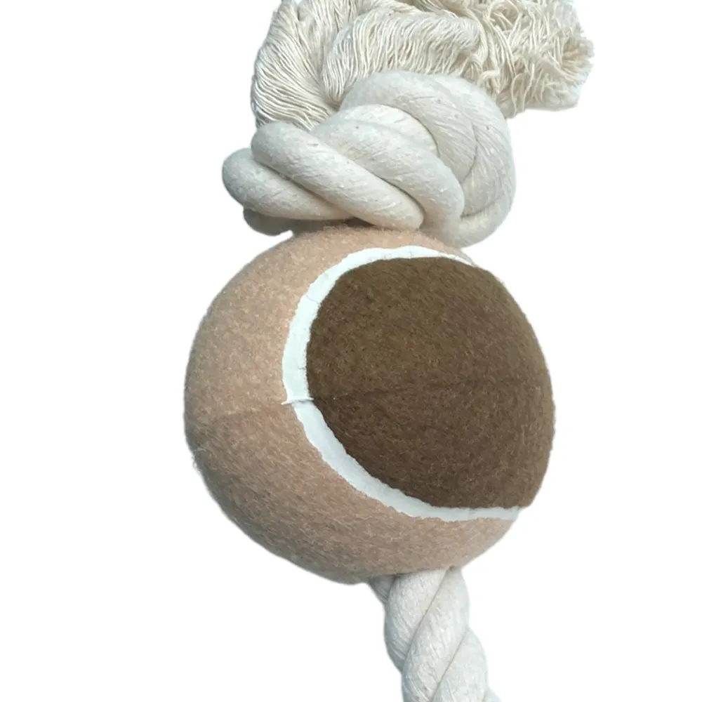 Talking Dog Club Extra Large Tug Ball and Rope Toy for Dogs (White/Brown)