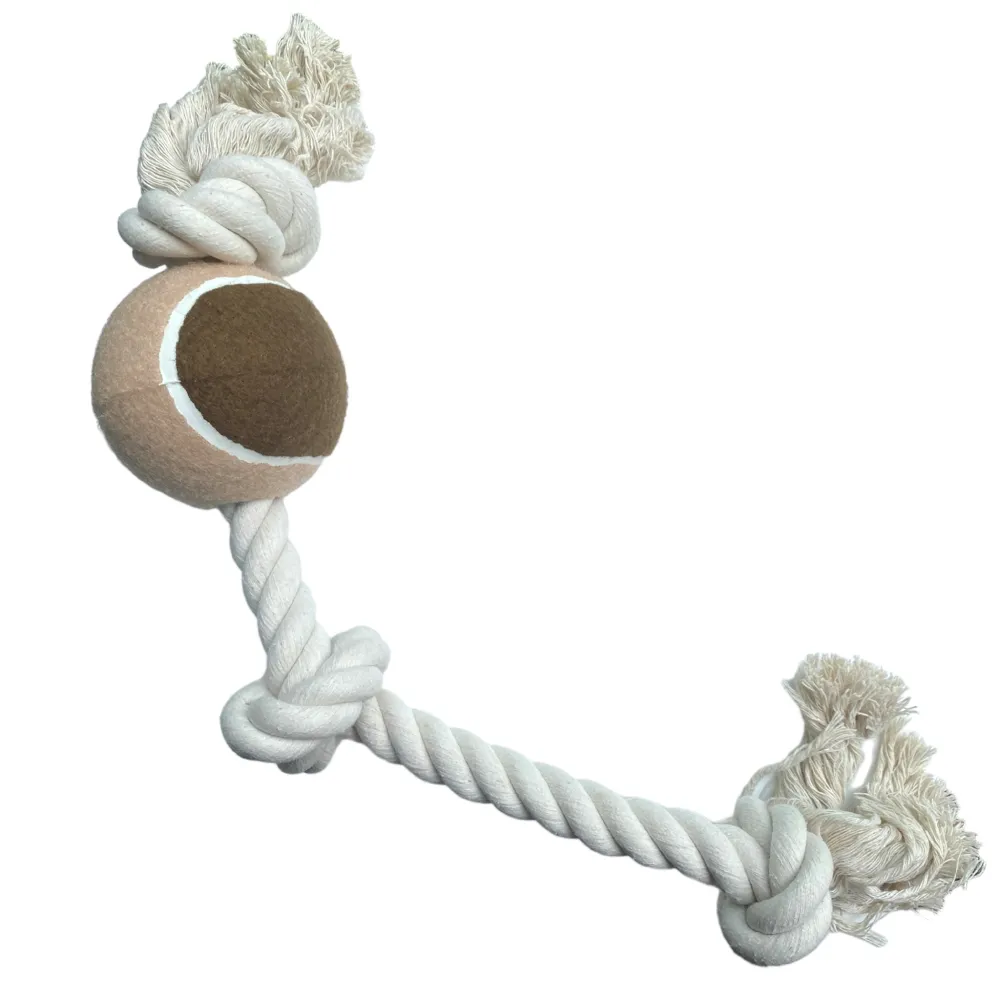 Talking Dog Club Extra Large Tug Ball and Rope Toy for Dogs (White/Brown)