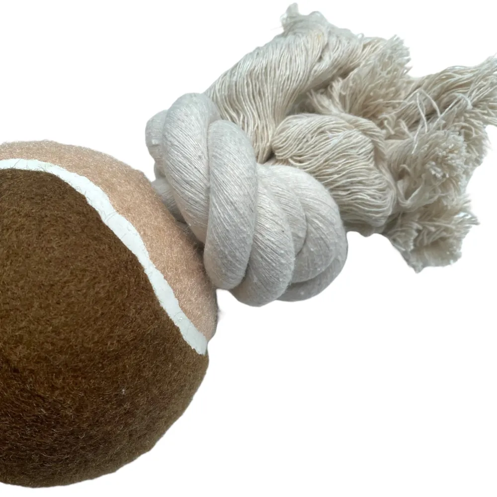 Talking Dog Club Extra Large Tug Ball and Rope Toy for Dogs (White/Brown)