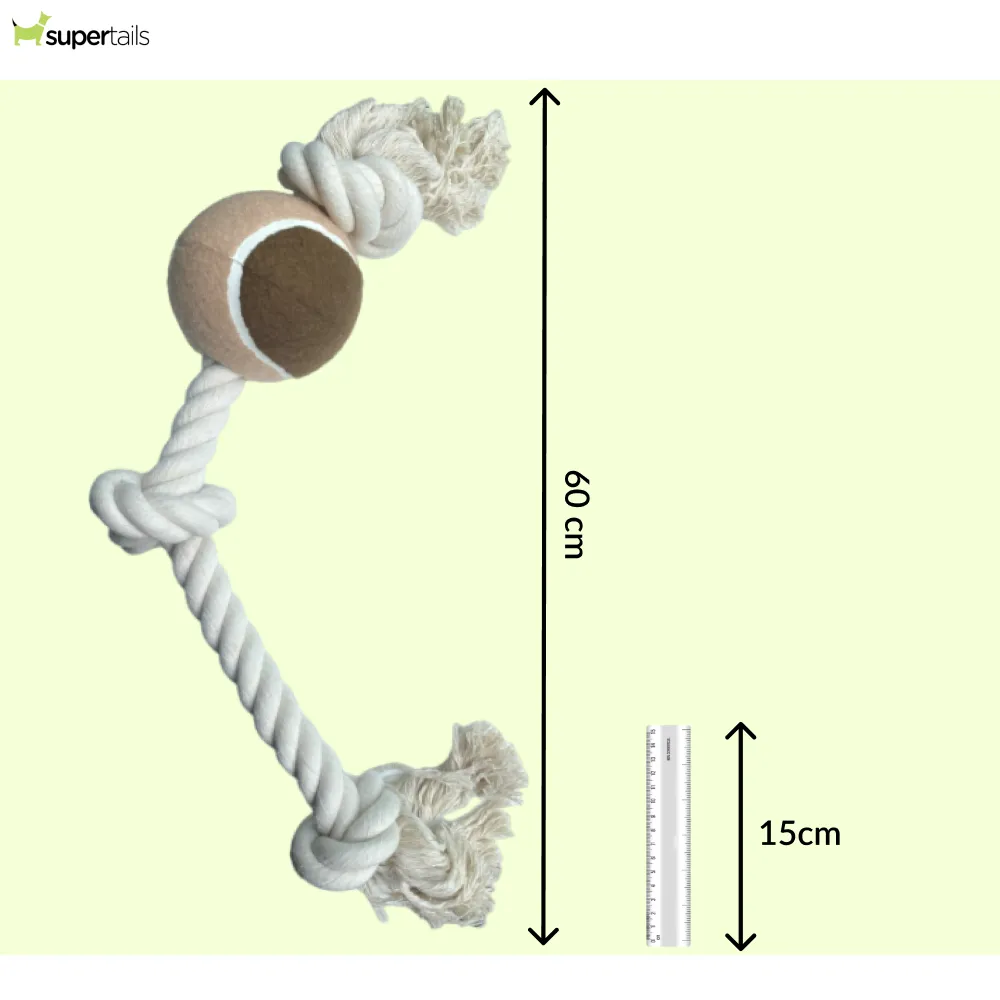 Talking Dog Club Extra Large Tug Ball and Rope Toy for Dogs (White/Brown)