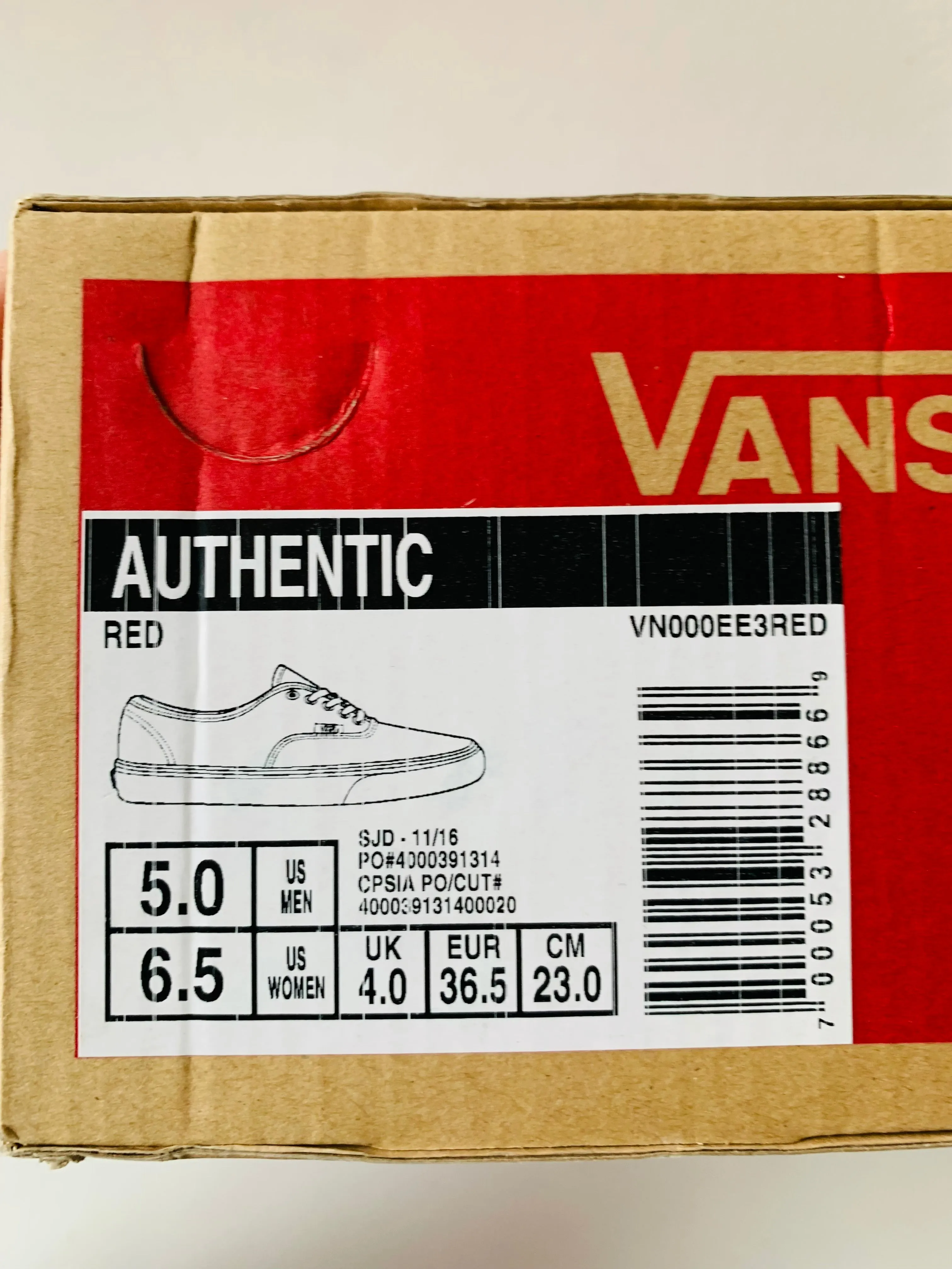 Vans Authentic Skate Shoe Women’s Size 6.5 In Red New In Box