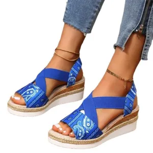 Wedges Sandals Peep Toe Ladies Cross-Tied Slides