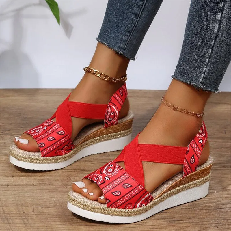 Wedges Sandals Peep Toe Ladies Cross-Tied Slides