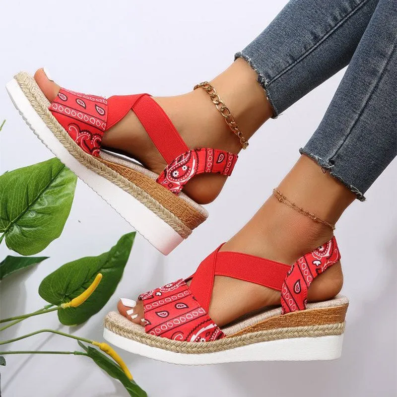 Wedges Sandals Peep Toe Ladies Cross-Tied Slides